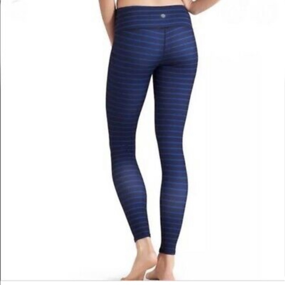 Athleta Blue & navy striped athletic leggings. - Picture 2 of 7